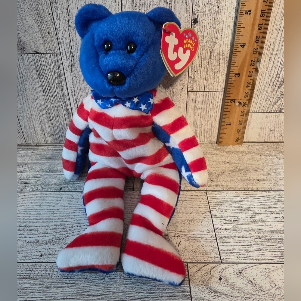 Ty Liberty  Blue and Red Striped Bear Plush